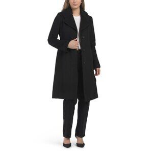 COLE HAAN Black Wool Blend Collared Coat